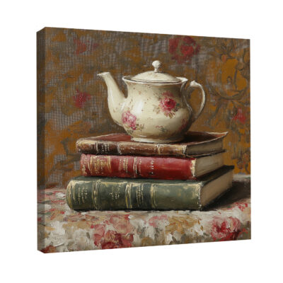 Vintage Teapot Still Life Oil Painting Canvas Print