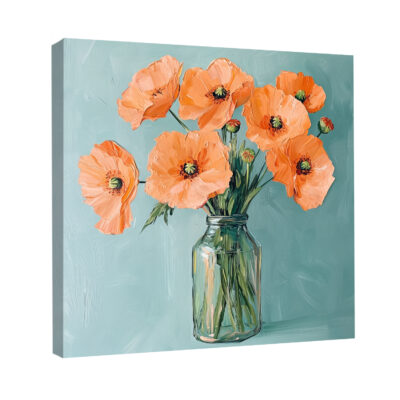 Peach Poppies in Glass Vase Oil Painting Canvas Art