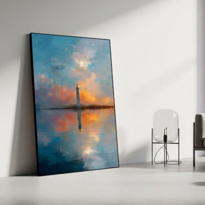 Light House On Calm Waters Canvas Peaceful Beach Wall Art