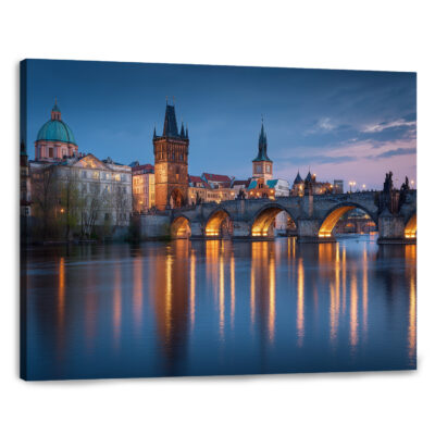 Prague Skyline Canvas Print with Charles Bridge at Twilight