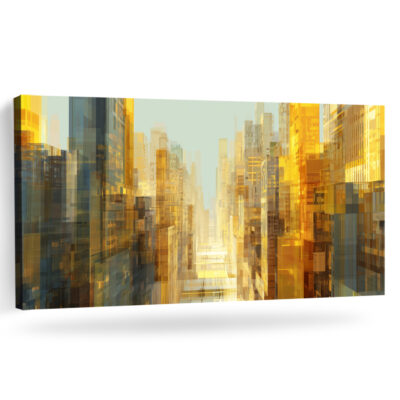 Golden Abstract Urban Skyline Oversized Print on Canvas