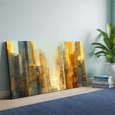 Golden Abstract Urban Skyline Oversized Print on Canvas