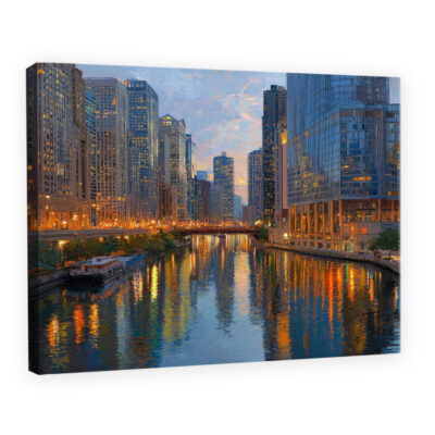 Chicago Downtown Riverwalk Reflections Canvas Print