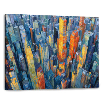 Expressionist Oil Painting of a Dynamic Urban Skyline
