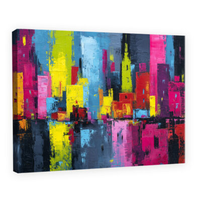 Vibrant Abstract Cityscape in Expressive Acrylic Style
