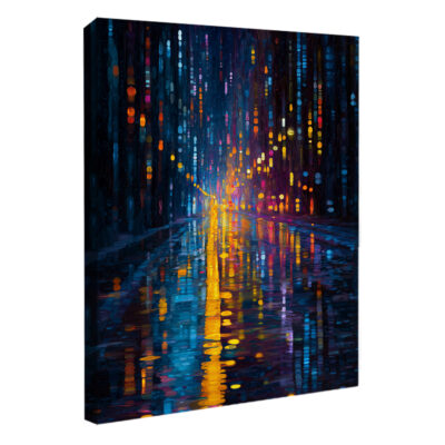 Abstract City Lights Reflected on Rainy Night Street