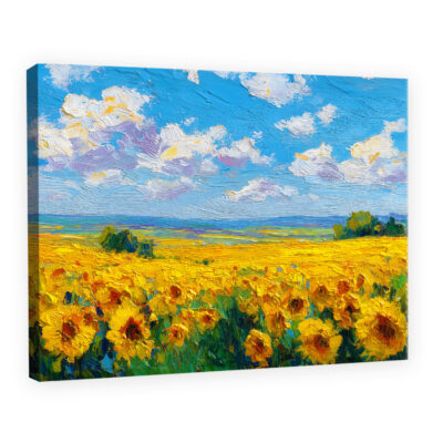 Vibrant Sunflower Field Canvas Print with Blue Sky