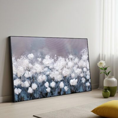 Misty White Cotton Flower Art Large Canvas Wall Decor
