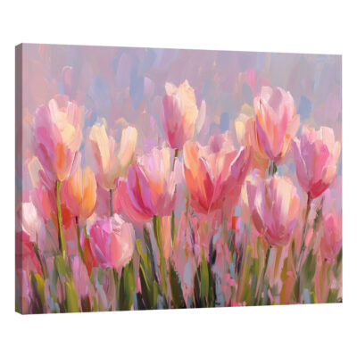 Abstract Pastel Petal Bloom – Pink Tulip Brushstroke Floral Canvas Wall Art