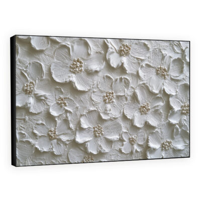 Pure White Textured Abstract Floral Canvas Large Wall Art