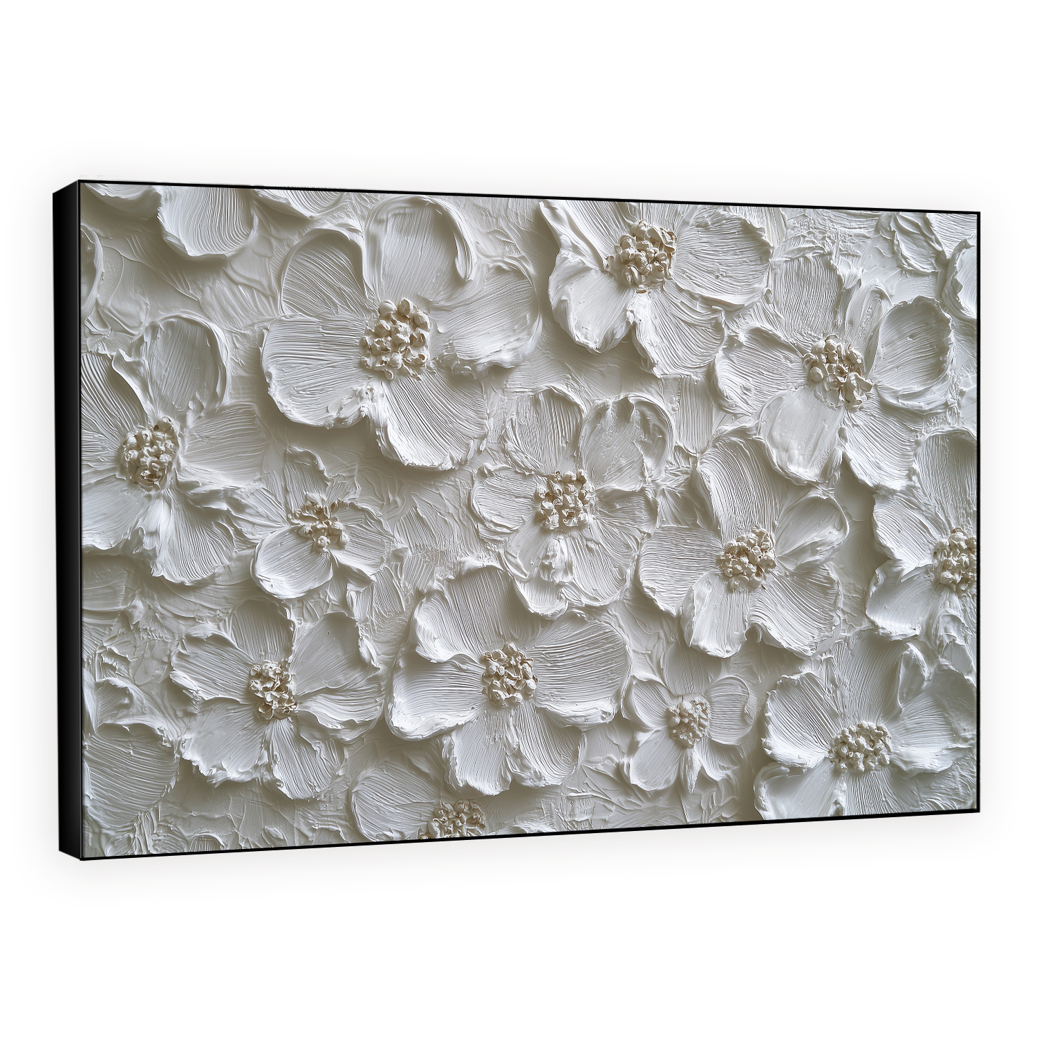 Pure White Textured Abstract Floral Canvas Large Wall Art