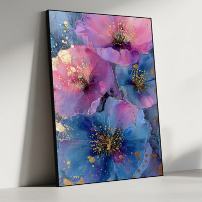 Midnight Bloom – Gold Accents Floral Canvas Large Wall Art