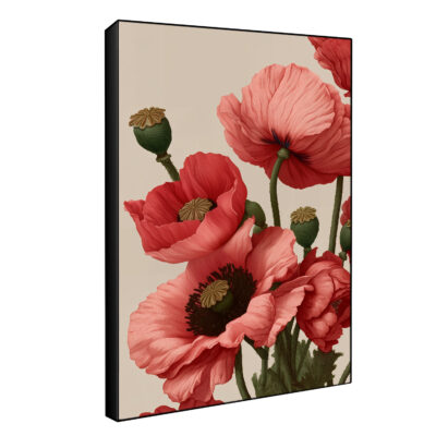Crimson Glory – Vivid Poppy Botanical Large Canvas Artwork