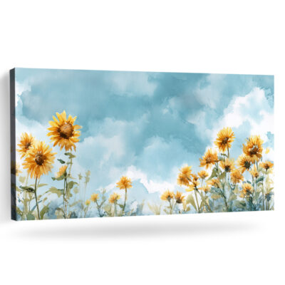 Golden Horizon Sunflower Field in Loose Watercolor