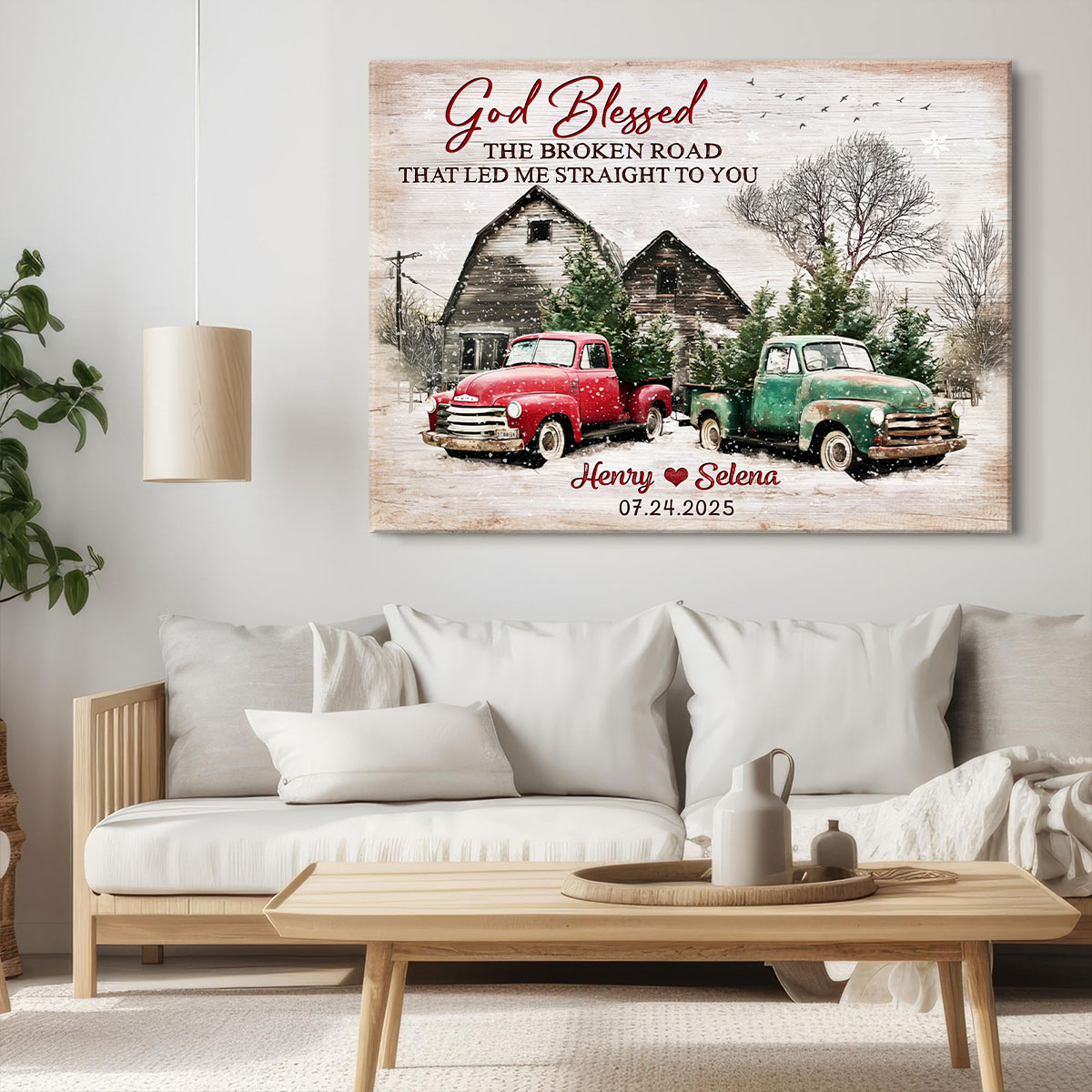 God Blessed The Broken Road Ornament, Red Truck Personalzed Chrstmas