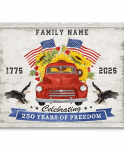 Customized The Smith Family 250 Years of Freedom 1776-2026 red truck canvas art.