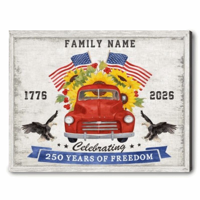Customized The Smith Family 250 Years of Freedom 1776-2026 red truck canvas art.