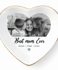 Best Mom Ever Custom Photo Heart Shape Jewelry Dish Gift For Mom