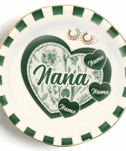 Love Nana Personalized Name Round Shape Jewelry Dish Gift For Mom