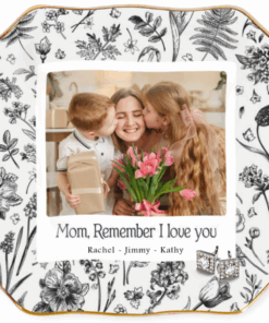 I Love Mom Custom Photo Square Shape Jewelry Dish Gift For Mom