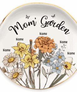 Mom’s Garden Personalized Name Round Shape Jewelry Dish Gift For Mom