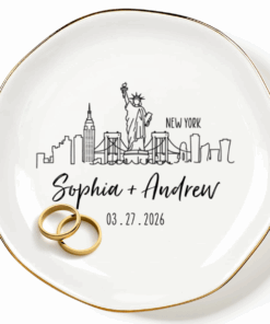 City Skyline Couple Personalized Name Jewelry Dish Wedding Gift Keepsake
