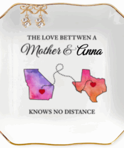 Long Distance Mother Daughter Personalized Map Jewelry Dish Gift For Mom