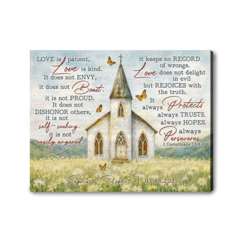 Custom Wedding Gifts Church Wall Art - Love Is Patient Wedding Art, Bridal Shower, Anniversary Personalized Canvas