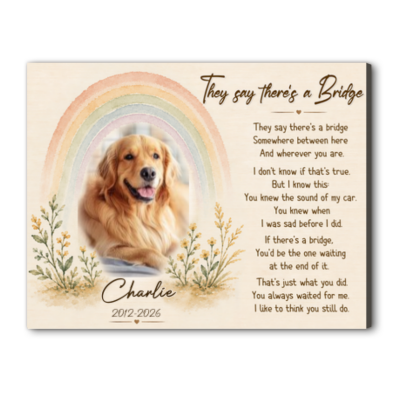 Main image: Personalized dog memorial canvas with photo, name and memorial dates