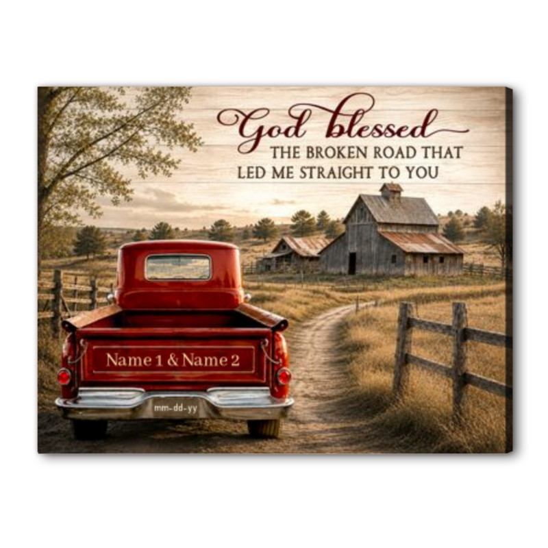 Personalized couple canvas with names and date in rustic farmhouse design