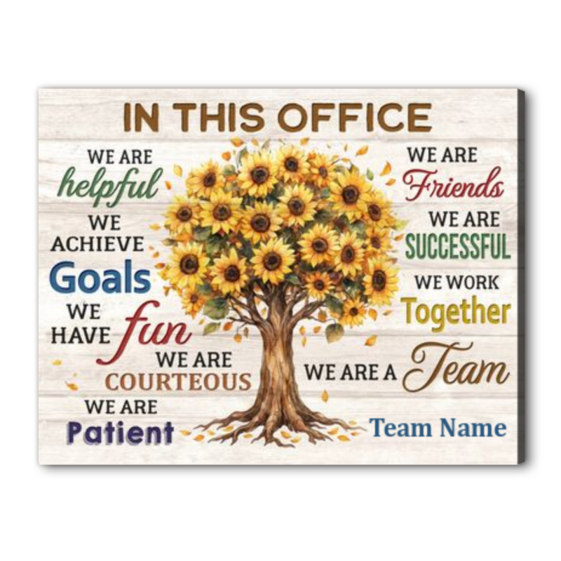 Main Image: Custom team canvas with personalized team name and sunflower design
