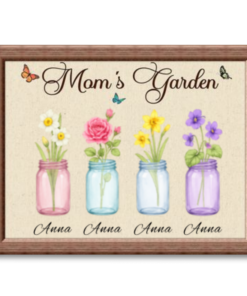 Mom’s Garden Mason Jar Birth Flower Personalized Canvas Print Custom Names Gift For Mother