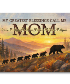 Personalized Mom Bear Canvas Wall Art – My Greatest Blessings Call Me Mom Custom Name Mother's Day Gift