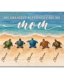 Mother's Day Gifts Personalized Sea Turtle Canvas - Custom Name Mom Gift Beach Wall Art