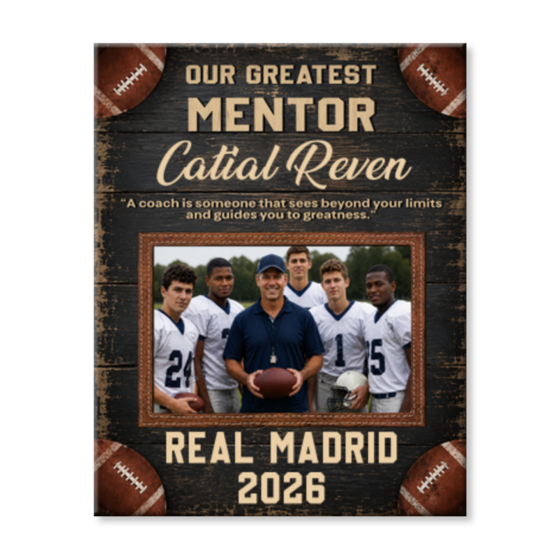 Personalized football coach canvas print with custom team photo coach name and year