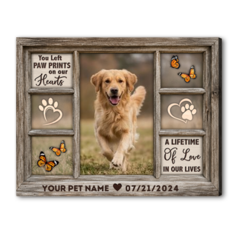 Personalized dog memorial canvas with custom pet photo name and date