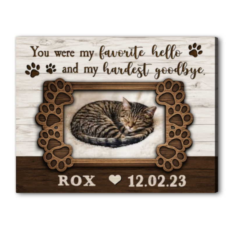 Personalized pet memorial canvas with custom pet photo paw print frame name and memorial date