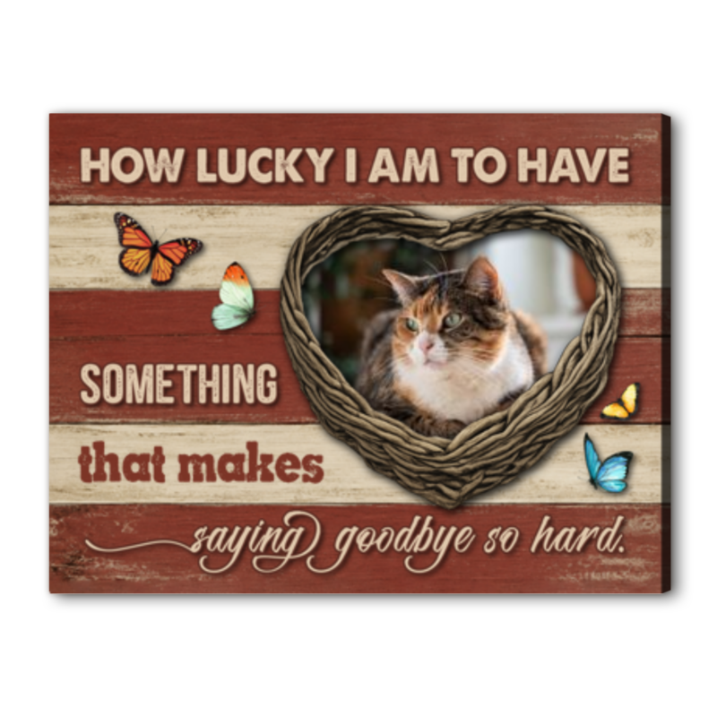 Personalized pet memorial canvas with custom pet photo heart frame and butterfly design